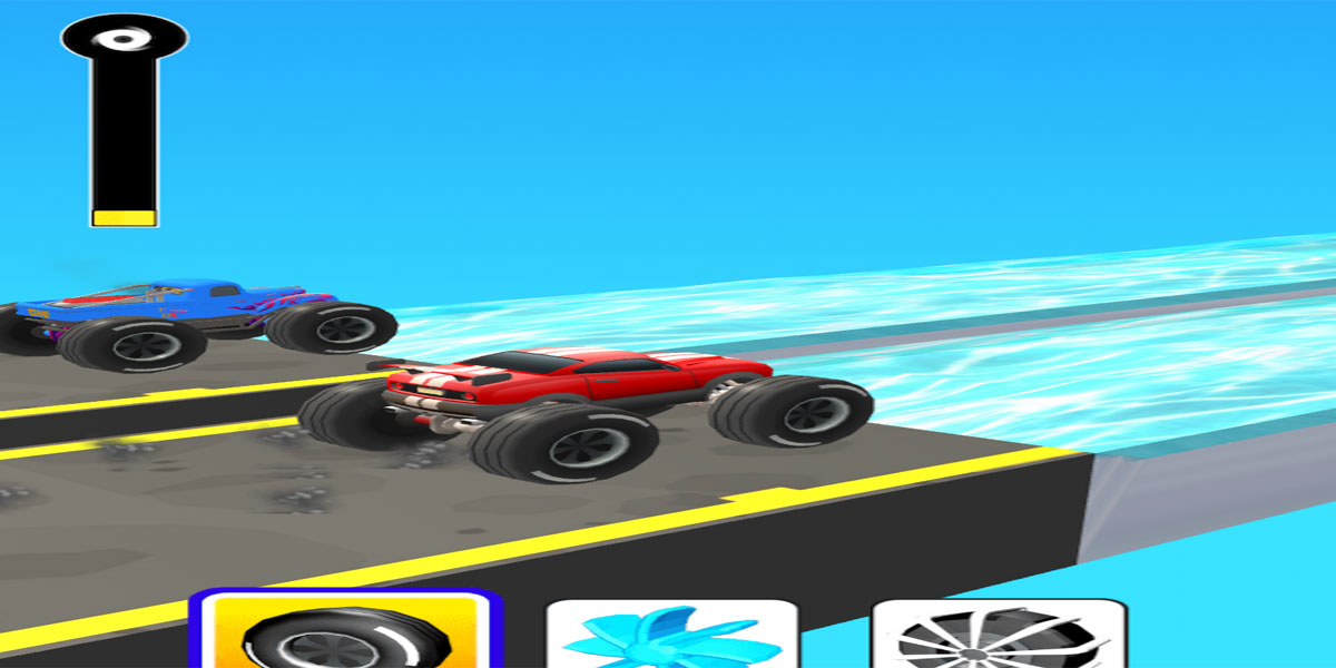 จะสามารถเดินทางไปถึงเส้นชัยก่อนคู่แข่งในเกม Wheel Race 3D : Y8