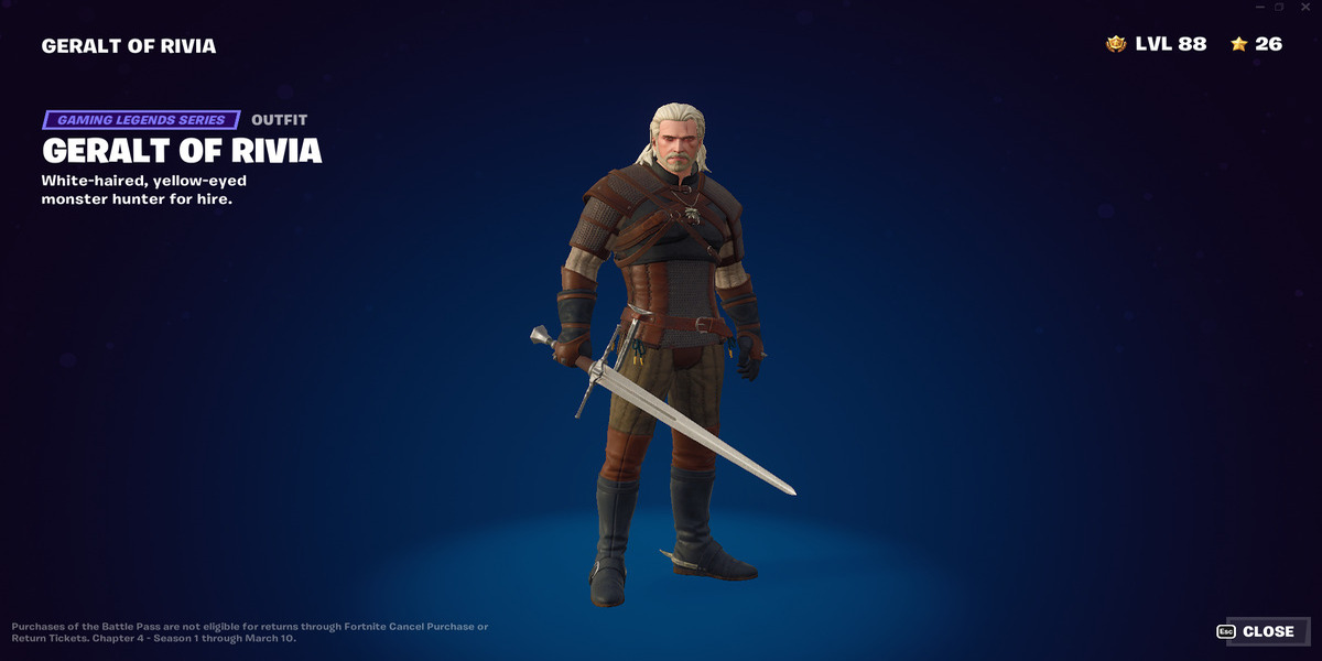 สกิน Geralt of Rivia Fortnite
